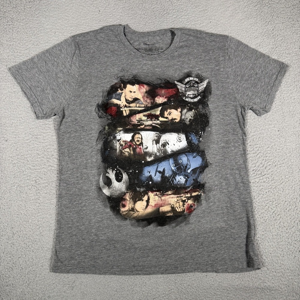 Disney Shirt Mens XL Gray Mandalorian Graphic Tee Cotton Blend Star Wars Logo